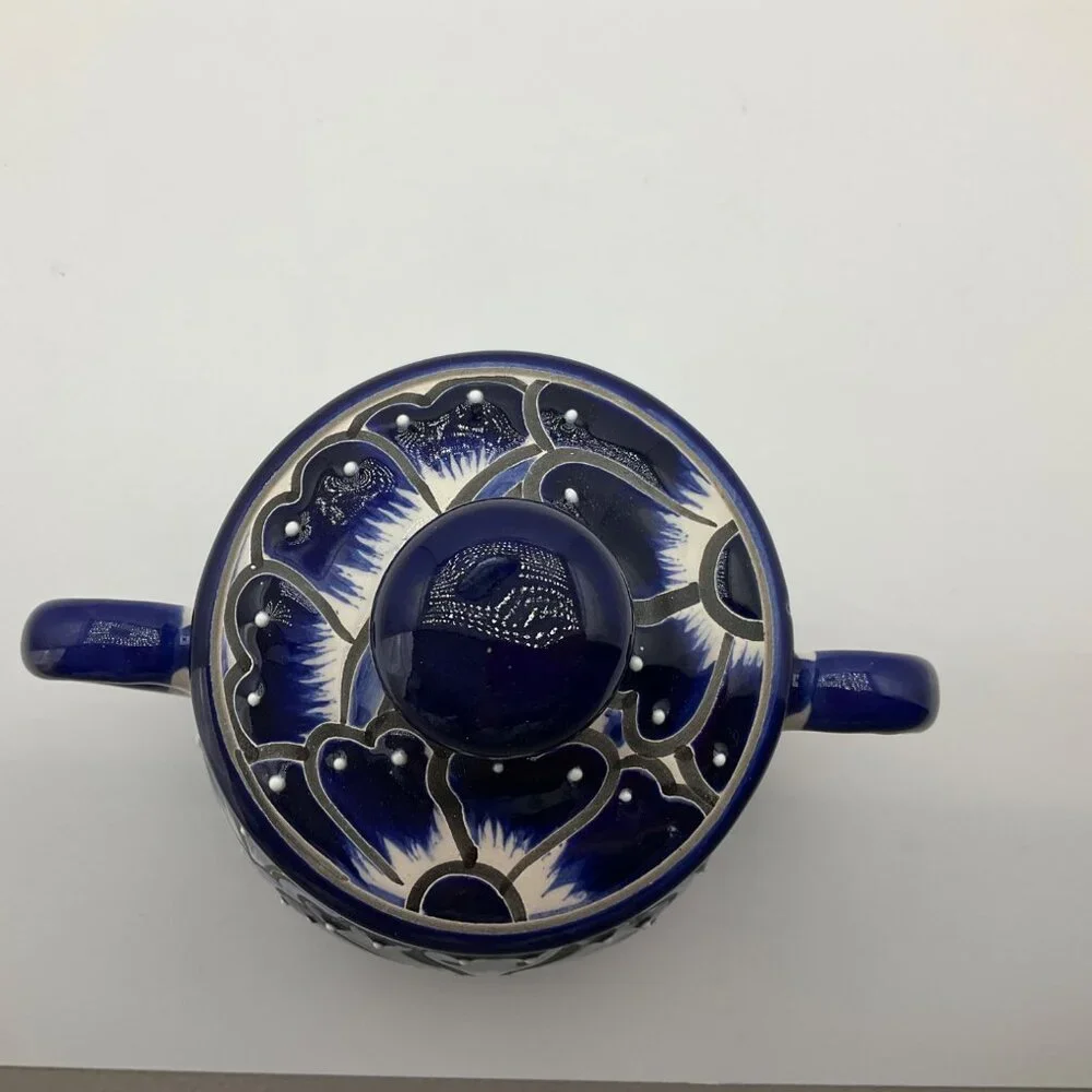 New Hand-Painted Artisan Handmade Talavera Ceramic Sugar Bowl Jar Canister Lided - Picture 8 of 9